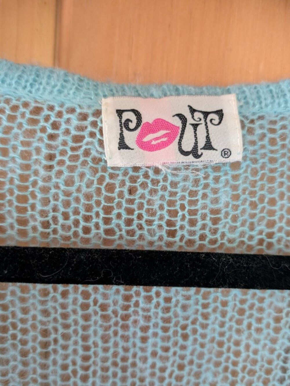 Y2K 00s Vintage Pout Powder Blue Tie Front Baby Doll Sweater Top Mohair Blend - Picture 10 of 10
